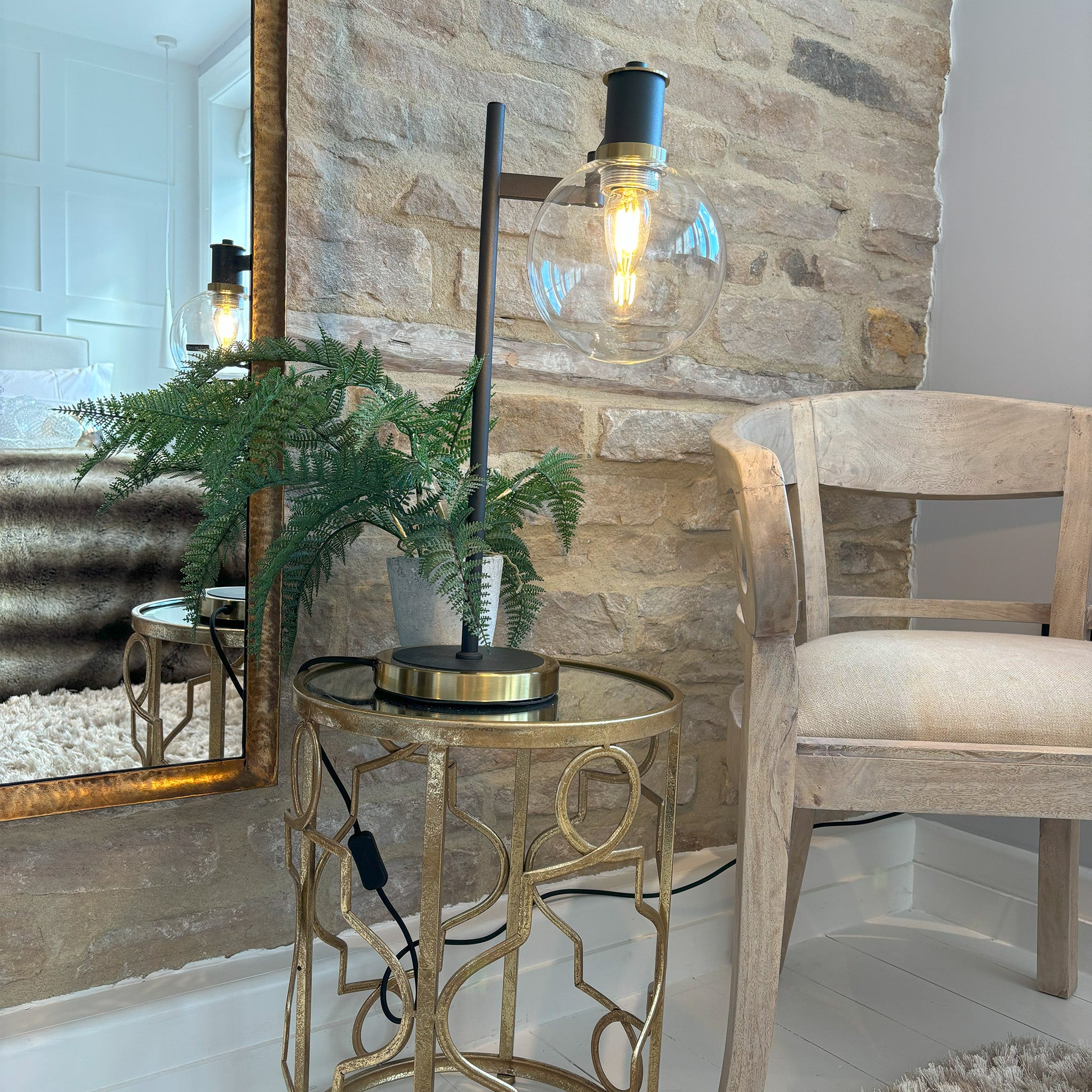 Adjustable Swing Arm Table Lamp with Glass Shade